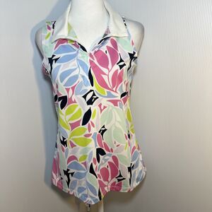 Tommy Bahama Golf Tennis Top Sleeveless Pink Blue Floral Tropical Sz Small‎